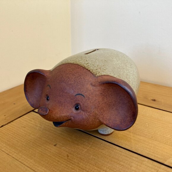 Happy Elephant Money Coin Bank Stoneware Ceramic Vintage UCTCI Japan 6.5" Long - Picture 5 of 10